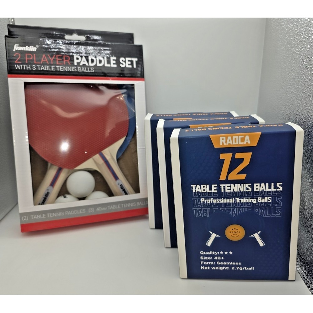 Franklin 2 Player Paddle Set w 39 3 Star 40+ Training Table Tennis Balls Pkg New